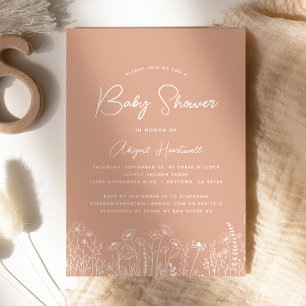Invitación Chaparrita Bohemiana Minimalista Terracota Flores 