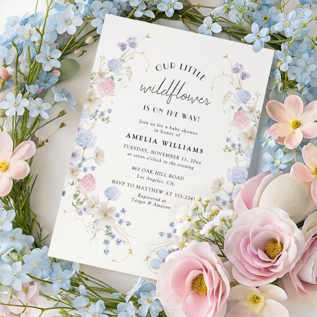 Invitación Chaparrito de flores silvestres rosadas y moradas  (Subido por el creador)