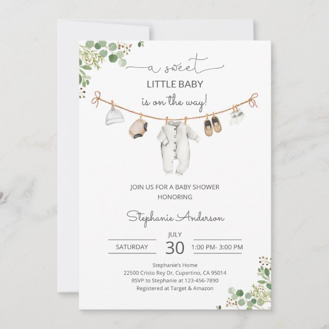 Invitación Chaparrito de Shower de Bebé Verde Marrón (Anverso)