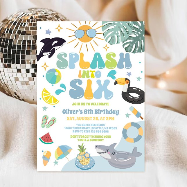 Invitación Chapotea en Seis Fiesta de Piscina Cumpleaños de V (Subido por el creador)