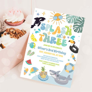 Invitación Chapotea en tres fiesta de piscina de verano cumpl