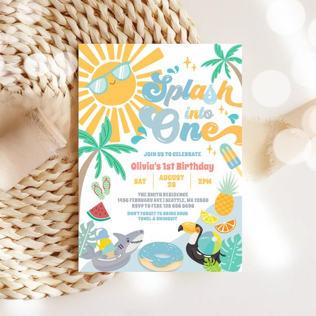 Invitación Chapotea en un cumpleaños de verano Splash Into On (Subido por el creador)