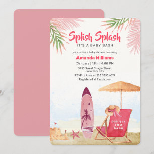 Invitación Chapoteo Aloha Surfboard Fiesta de Bebé en la Play