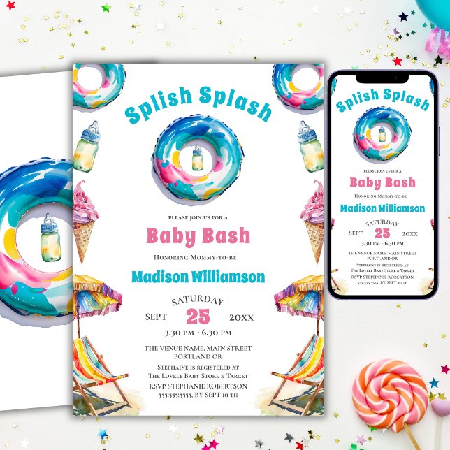 Invitación Chapoteo Bebé Bash Verano  Fiesta de Revelación de (Subido por el creador)