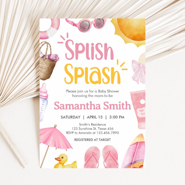 Invitación Chapoteo de verano Baby Shower (Pink Splish Splash Baby Shower Invitation)