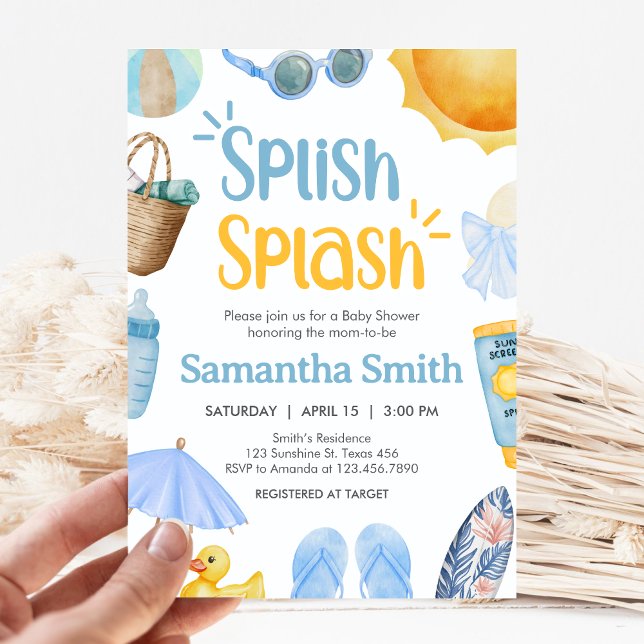 Invitación Chapoteo de verano Baby Shower (Blue Splish Splash Baby Shower Invitation)