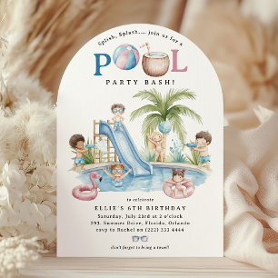 Invitación Chapoteo, Fiesta de Cumpleaños en la Piscina de Ni