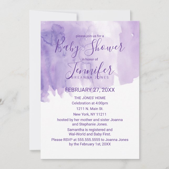 Invitación Chapoteo púrpura violeta Baby Shower de la (Anverso)