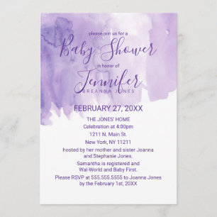 Invitación Chapoteo púrpura violeta Baby Shower de la