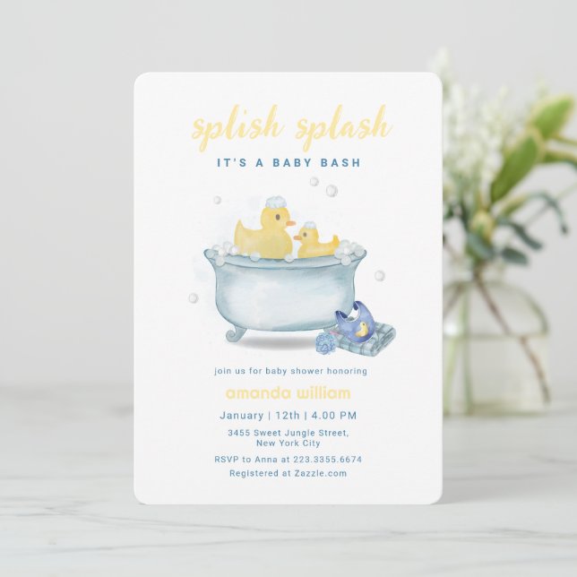 Invitación Chapoteo Salpicadura Cumpleaños de Bebé Pato de Ba (Anverso de pie)