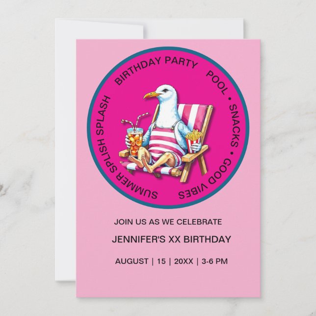 Invitación Chapoteo Salpicadura Gaviota Fiesta de Verano en l (Anverso)