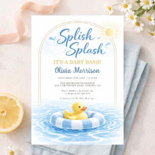 Invitación Chapoteo Splash Bebé Fiesta Azul Amarillo Baby Sho