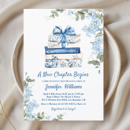 Invitación chapter begins, blue bow books floral baby shower 