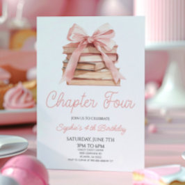 Invitación Chapter Four Pink Bow Storybook Cuarto Fiesta de c