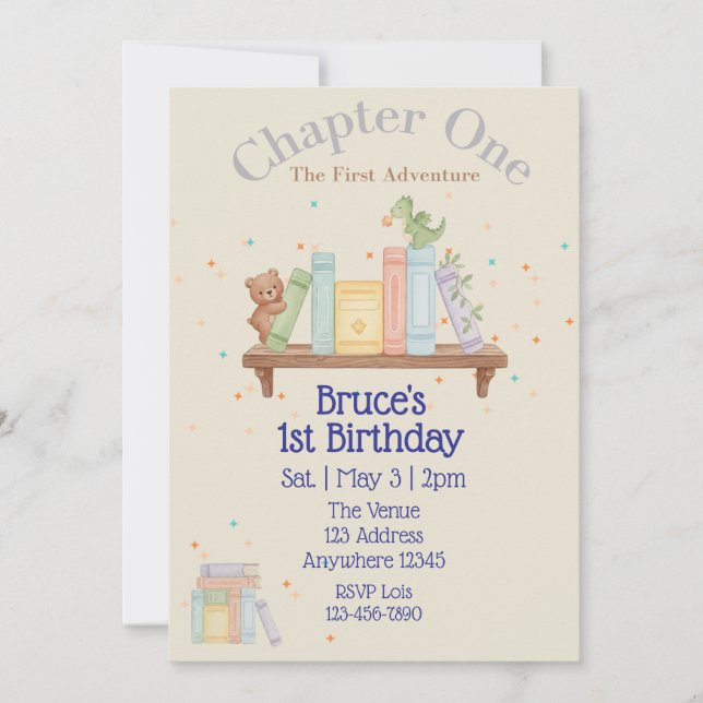 Invitación Chapter One, First Adventure, 1st Birthday (Anverso)