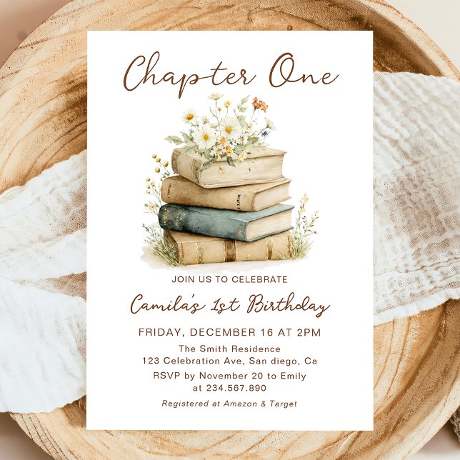 Invitación Chapter One Floral Books 1st Birthday Invitation (Subido por el creador)