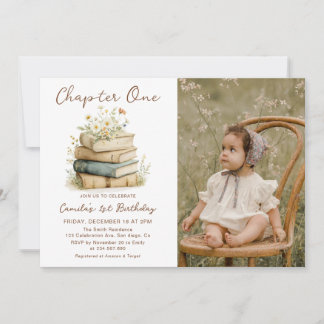 Invitación Chapter One Floral Books 1st Birthday Photo