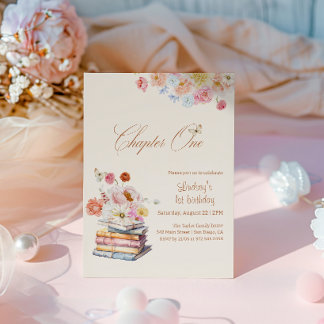 Invitación Chapter One Storybook 1st Birthday Floral Boho