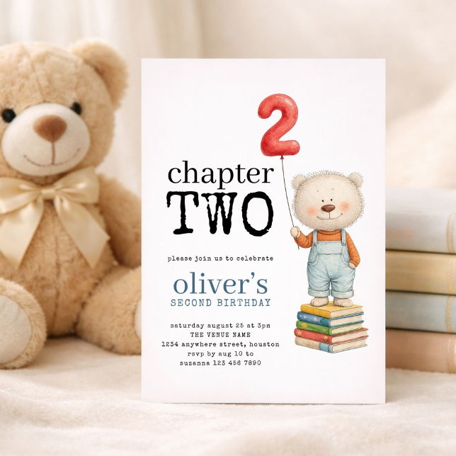 Invitación Chapter Two Teddy Bear Books Boy 2nd Birthday (Subido por el creador)