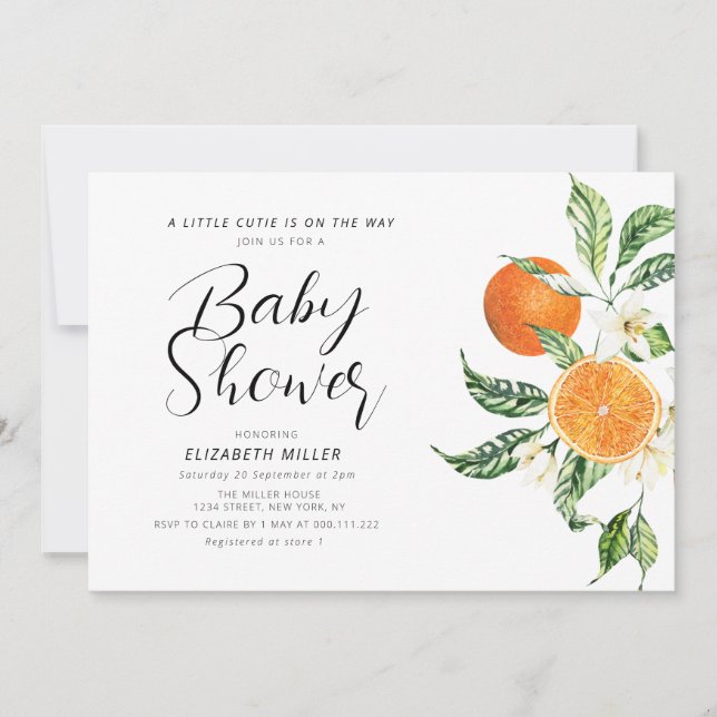 Invitación chaqueta de bebé con letras elegantes (Anverso)