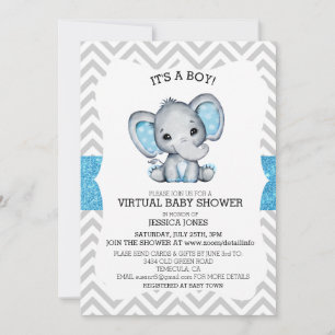 Invitación Chaqueta de Elefante Azul Virtual Brillo Baby Show