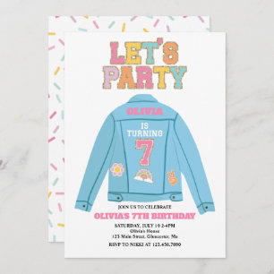 Invitación Chaqueta de jean de Parche Preppy 7 Cumpleaños
