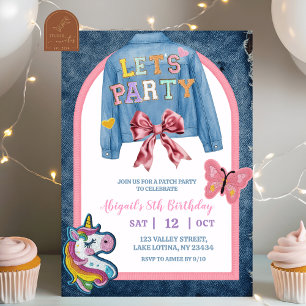 Invitación Chaqueta de mezclilla con lazo y parches Cumpleaño