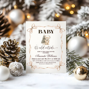 Invitación Chaqueta de Oso de Navidad en Beige Invernal Baby