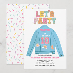 Invitación Chaqueta vaquera Preppy Patch cumpleaños 10