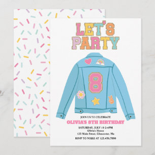 Invitación Chaqueta vaquera Preppy Patch cumpleaños 8