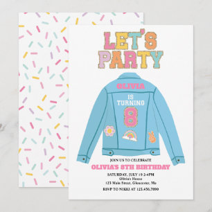 Invitación Chaqueta vaquera Preppy Patch cumpleaños 8