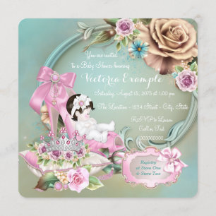 Invitación Chaqueta y Rosa Zapatilla Baby Shower