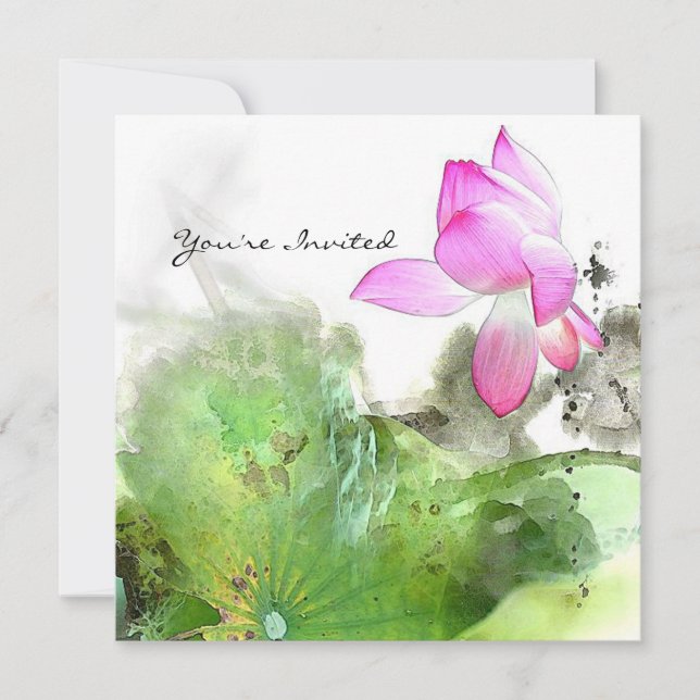 Invitación CHARCA LOTUS l arte de la pintura del cepillo del (Anverso)