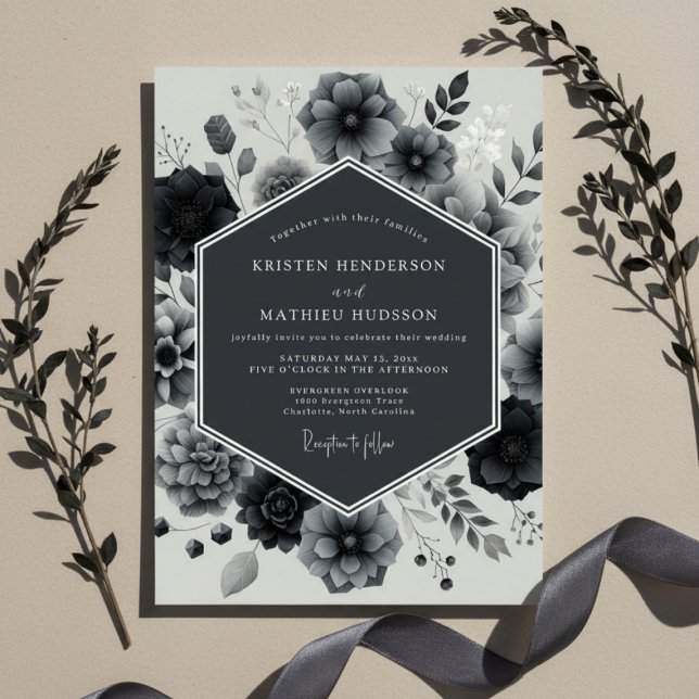 Invitación Charcoal Bloom Elegance Wedding (Subido por el creador)