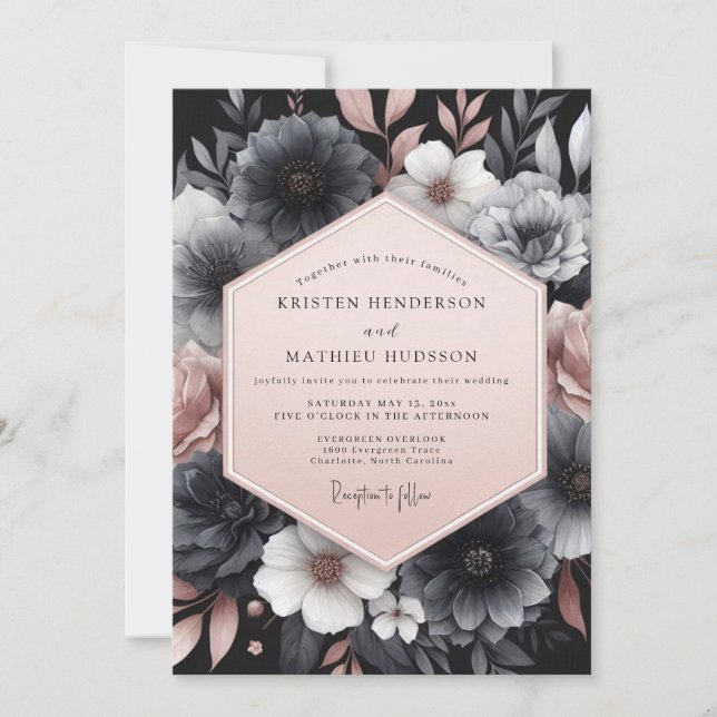 Invitación Charcoal Blush Gloaming Wedding (Anverso)