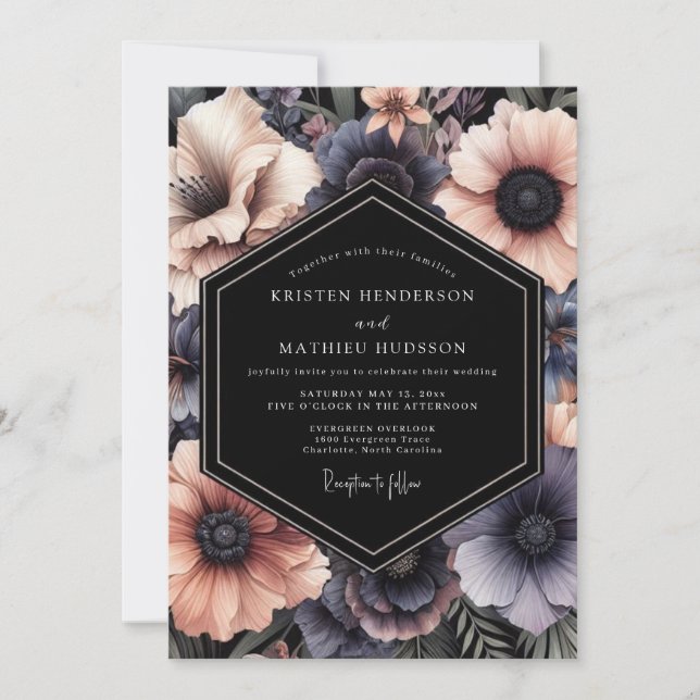 Invitación Charcoal Blush Penumbra Wedding (Anverso)