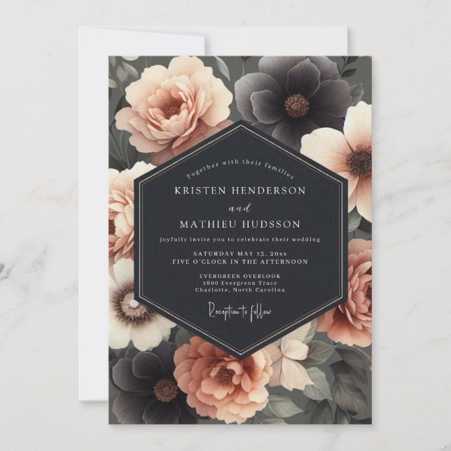 Invitación Charcoal & Blush Somber Bloom Wedding (Anverso)