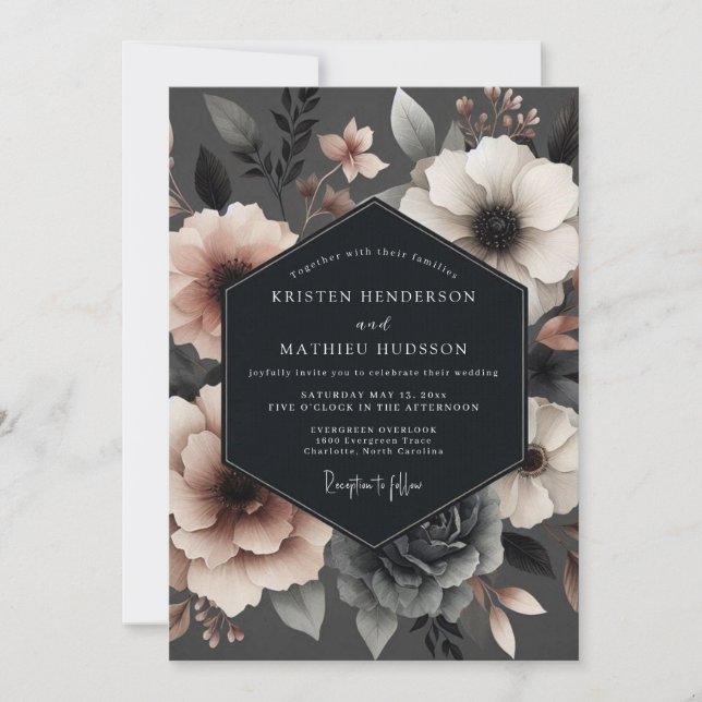 Invitación Charcoal Blush Vesper Bloom Wedding (Anverso)
