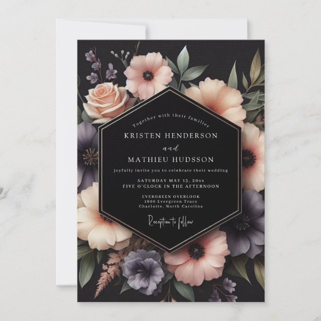 Invitación Charcoal Dusky Floral Wedding (Anverso)