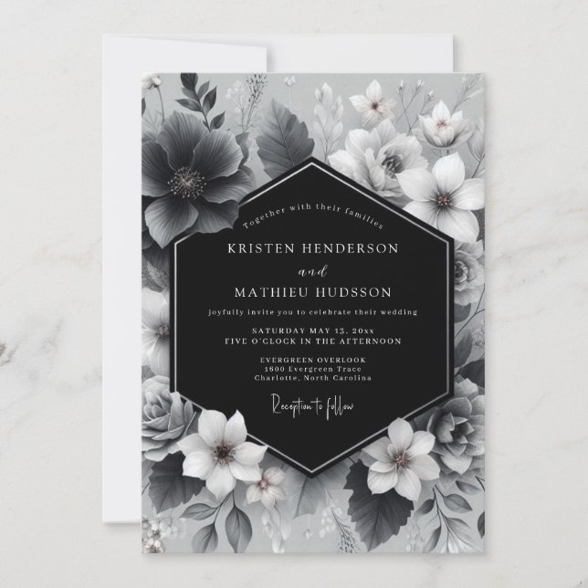 Invitación Charcoal Floral Artistry Wedding (Anverso)