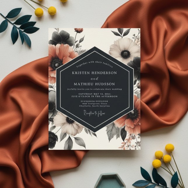 Invitación Charcoal Floral Moody Romance Wedding (Subido por el creador)