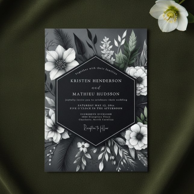 Invitación Charcoal Floral Opulent Wedding (Subido por el creador)