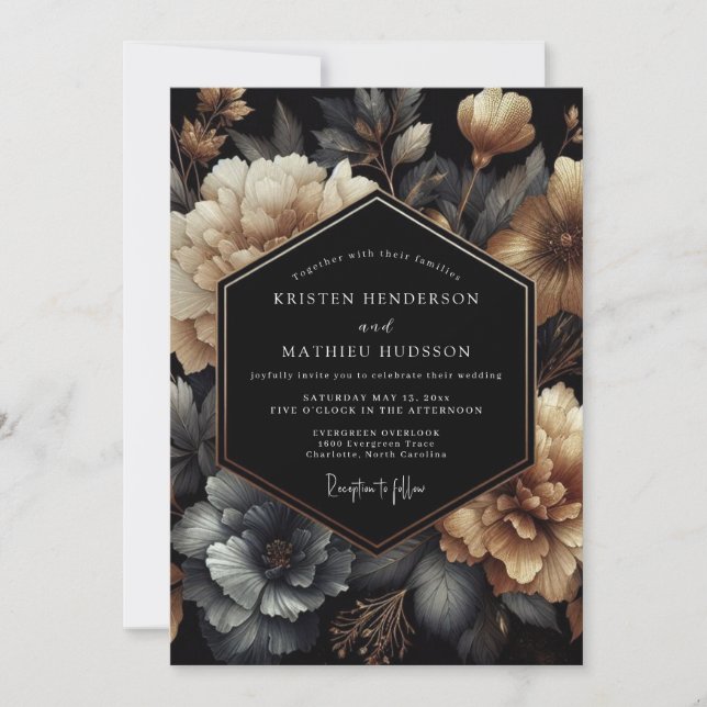 Invitación Charcoal Gold Chiaroscuro Wedding (Anverso)