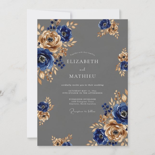 Invitación Charcoal Gray Majestic Botanical Wedding (Anverso)