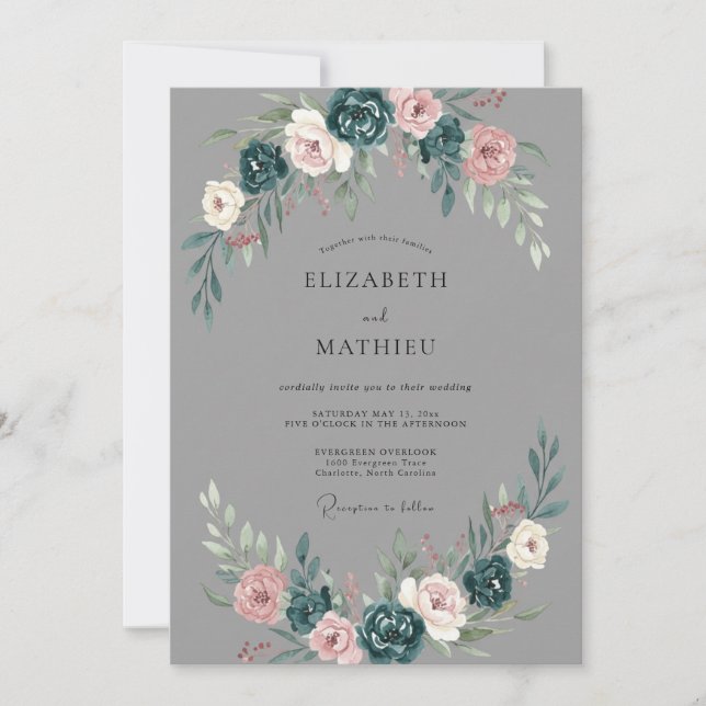 Invitación Charcoal Gray Moody Winter Wedding (Anverso)