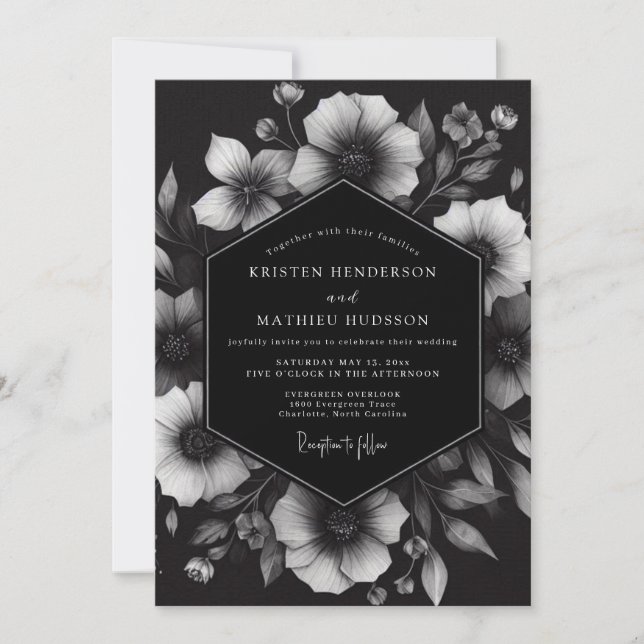 Invitación Charcoal Ink Blot Bloom Wedding (Anverso)