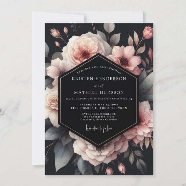 Invitación Charcoal Moody Bloom Wedding (Anverso)