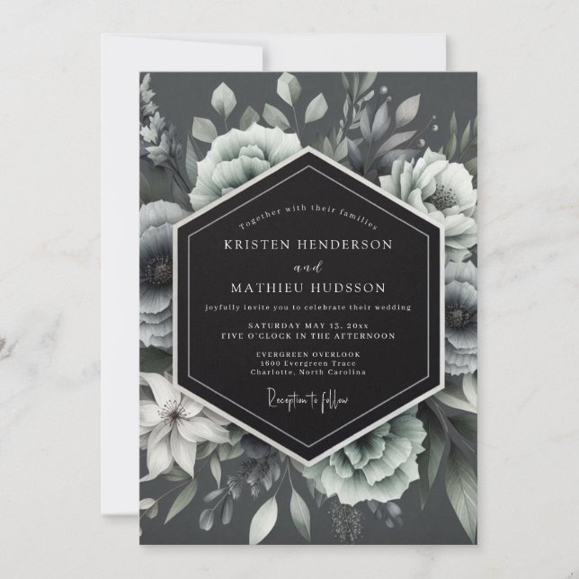 Invitación Charcoal Moonlit Flora Wedding (Anverso)