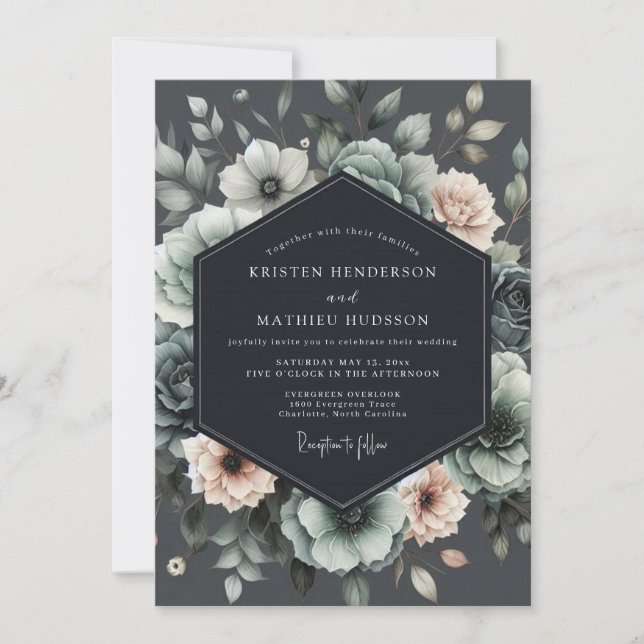 Invitación Charcoal Muted Anemone Wedding (Anverso)