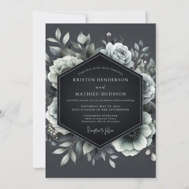 Invitación Charcoal Penumbral Bloom Wedding (Anverso)